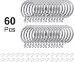 Hotop 30 Pcs Metal Drapery Curtain Rings 0.98/1.26/1.65 inch Interior Diameter and 30 Pcs Hanging Curtain Drapery Pin Hooks for Window Door Shower(32 mm,Silver)