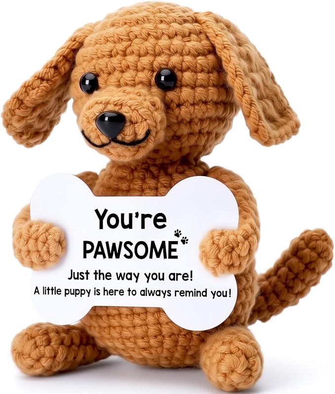 Crochet Dog Small Funny Gifts, Handmade Emotional Positive Crochet Animals, Mini Cool Cute Stuff Things Presents, Inspirational Puppy Dog Gifts for Women Men, Fun Pet Ornament Desk Decor Decorations