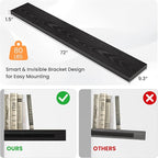 Floating Shelves for Wall, 72"W x 9.3"D x 1.5"H, Long Wooden Wall Mounted Display Shelves with Invisible Brackets for Living Room, Bedroom, Bathroom, Kitchen Decor and Storage, Set of 1, Black