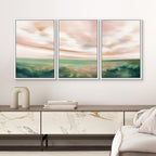 SIGNWIN Framed Canvas Print Wall Art Set Pastel Watercolor Pink Cloud Sky Green Countryside Hill Nature Wilderness Illustrations Modern Art Decorative Scenic Relax/Calm for Bedroom - 16"x24"x3 White