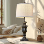 27.5" Set of 2 Farmhouse Table Lamps for Bedroom, 3 Way Dimmable Bedside Lamp with 2 USB +AC Outlet Nightstand Lamps for Living Room Resin Rustic Touch Lamps (Antique Black)