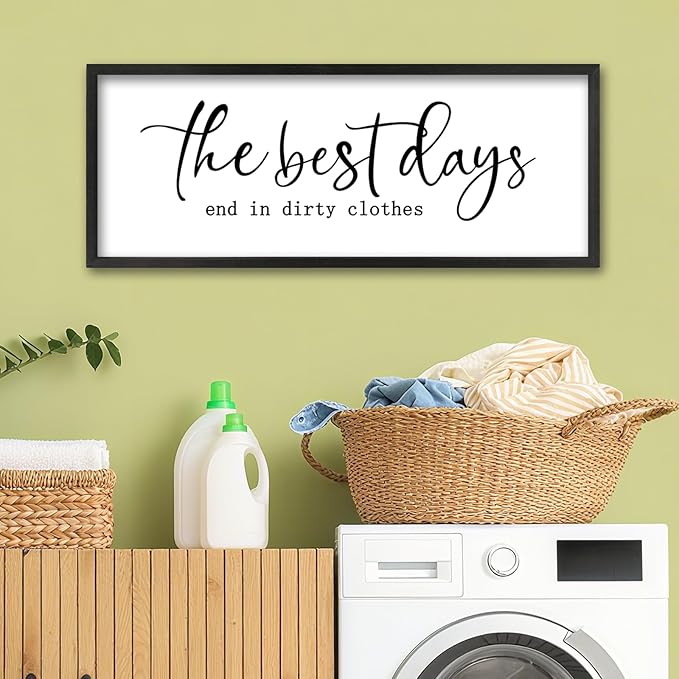 The Best Days End In Dirtiest Clothes Wall Decor 40"×15" Large Laundry Room Bathroom Funny Wood Framed Sign wall Hanging Art (Black)