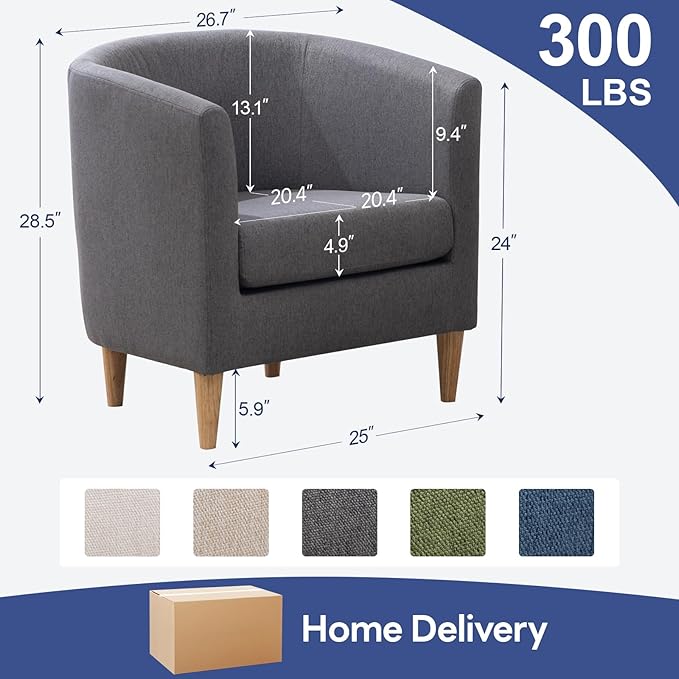 Accent Barrel Chair, Modern Comfy Living Room Chairs with Armrest Small Reading Chair with Cozy Soft Padded for Bedroom Reception Room Cafe,Grey