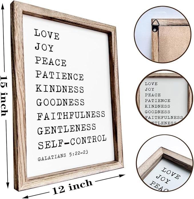 Christian Wall Decors, Positive Home Decors for Living Room, Galatians 5:22-23 Signs Decor, Scripture Decor Art, Framed Wall Plaque Sign 15 * 11.5 inches, Love Joy Peace Sign