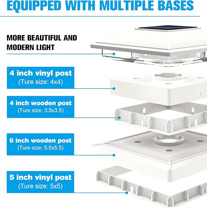 VOLISUN Solar Post Cap Light Outdoor,Solar Fence - Post Lights Waterproof for 4x4/5x5/6x6 Wooden/Vinyl Post,White Deck Cap Light Solar Powered with Warm White for Garden/Patio/Porch 8pack