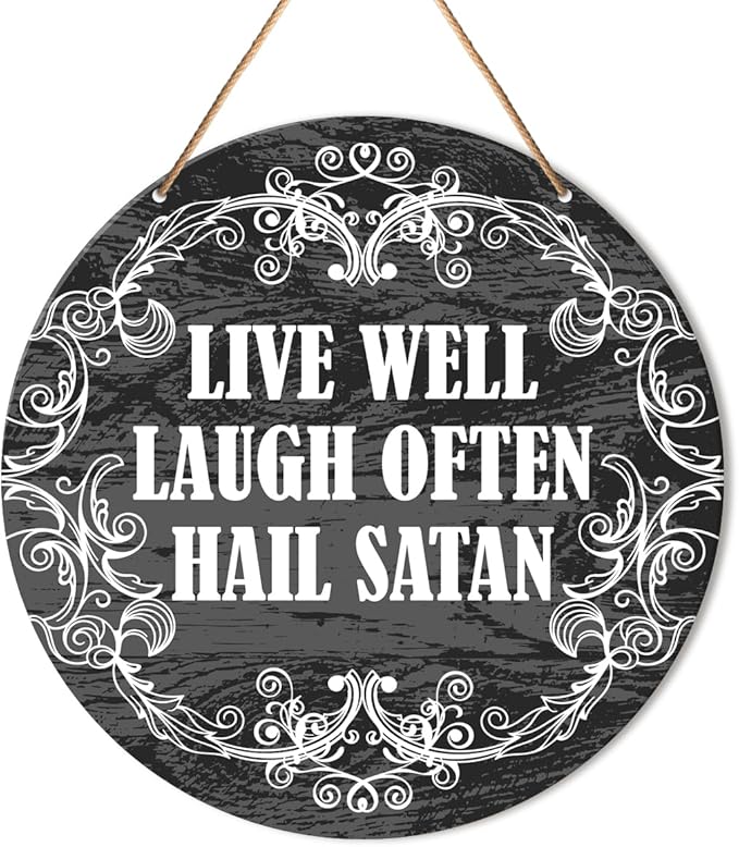 Muktoujaumai Gothic Wall Decor, Satanic Hanging Sign Decor Rustic Witchy Wall Decorations Sign for Gothic House, Living Room, Housewarming Gift for New House Home, Live Well Laugh Often