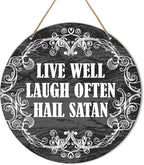 Muktoujaumai Gothic Wall Decor, Satanic Hanging Sign Decor Rustic Witchy Wall Decorations Sign for Gothic House, Living Room, Housewarming Gift for New House Home, Live Well Laugh Often