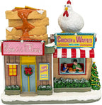 Chicken and Waffles Restaurant Themed LED Lights Animated Christmas Village with Motion and Sound 10" x 6" x 10"