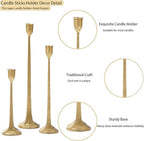 Gold Taper Candle Holders Set of 3, Heavy Candlestick Holders Decorative Candle Stand for Table Centerpiece, Cast Iron Candle Stick Holder Decor