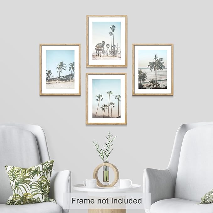 SIGNWIN Adhesive Canvas Poster Washed Out Tropical Island Palm Tree Beach Landscape Nature Wilderness Photography Realism Decorative Rustic Cozy Zen for Living Room, Bedroom, Office - 8"x10"x 4