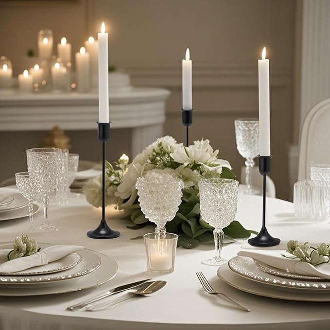 Candle Holder 3 PCS Candlestick Holders, Black Taper Candle Stick Holder, Modern Decorative Centerpiece, Halloween Decor, Gift for Home Fireplace Housewarming Candelabra Décor