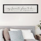 ZZJJHYWGQ Love Quotes Wall Decor My Favorite Place To Be Sign 32"×8" Couples Love Theme Plaque Modren Farmhouse Master Bedroom Above Over Bed Wood Framed Wall Art (Black)