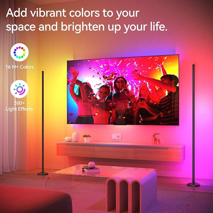 SUNMORY RGB LED Floor Lamp, 57" Corner Lamp with 80+ Scene & Timer, Smart Modern Ambient Lighting with Music Sync & 16 Million Colors, Remote & App Floor Lamps for Living Room, Gaming Room, Bedrooms