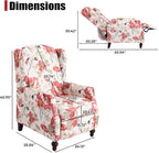 Upholstered Wingback Recliner Chair, Traditional Push Back Recliner with Padded Seat, Fabric Floral Recliner Wingback Chair, Mid Century Modern Wingback Chairs for Living Room (2,Red Floral)
