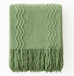 MIULEE Sage Green Knitted Throw Blanket for Couch Textured Spring Knit Blanket with Tassels Cozy Woven Boho Bed Blanket for Sofa Bed Chair Acrylic Wave Pattern 50"x60"