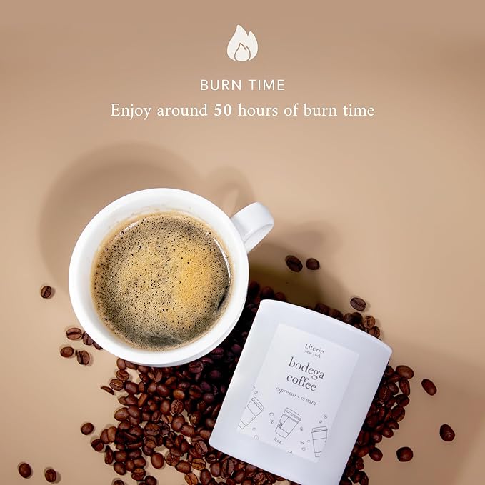 Literie Premium NYC Inspired Scented Candle: Bodega Coffee - Espresso & Cream Scent, 9oz, 50 Hour Burn, Vegan Soy & Coconut Blend Candle for Home Decor, Gift for Women & Men