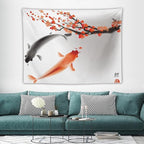 Houselerax Japanese Koi Fish Tapestry, Cherry Blossoms Asian Oriental Flower Branch Koi Fish Carp Tapestries Wall Hanging for Bedroom Living Room Office Decor 80"x60"