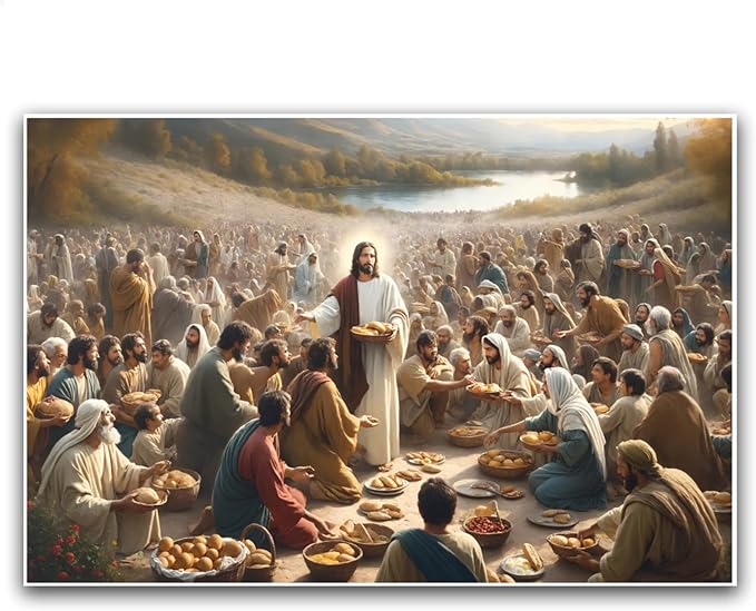 XWNLTEPK Jesus Feeding 5,000 People with Five Loaves and Two Fishes Miracle Mercy Canvas Art Wall Decor Poster Suitable for Bedroom Living Room Relaxation Room Confession Room