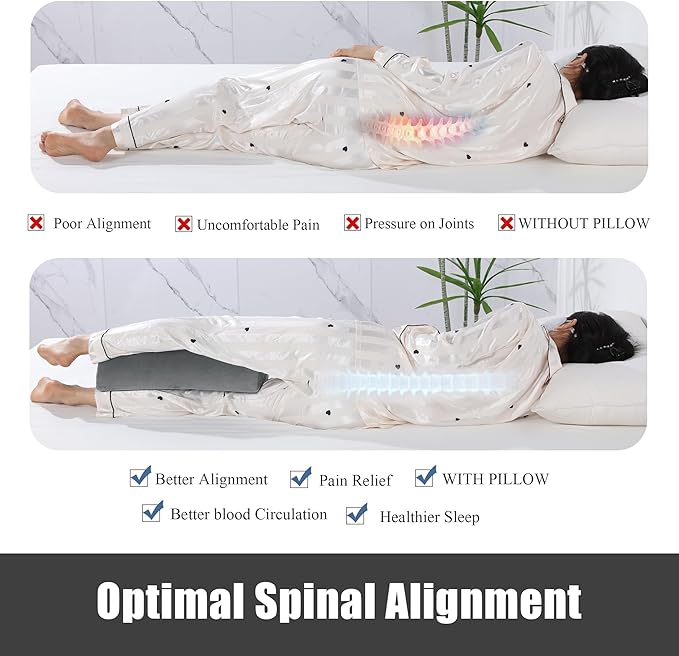 ROYALAY Half Moon Bolster Knee Pillow for Legs, Knees, Lower Back and Head, Adjustable Semi Roll Round Lumbar Support Pillow for Bed Sleeping, Health Large half moon pillow for Reduce Pressure,gray