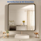 WEER 36x30 Inch Bronze Bathroom Mirror for Vanity, Brushed Bronze Metal Frame Mirror for Wall, Rounded Rectangle Bronze Frame Mirror with Tempered Glass, Anti-Rust (Horizontal/Vertical)