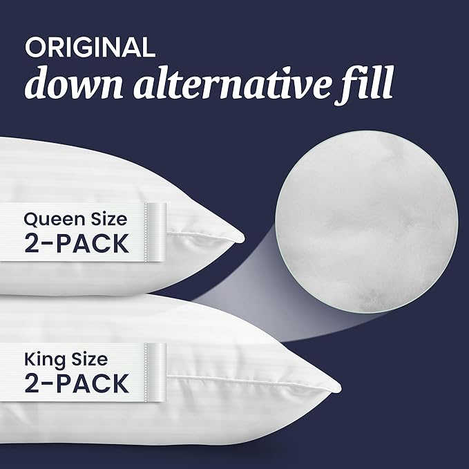 Beckham Hotel Collection Bed Pillows King Size Set of 2 - Down Alternative Pillow for Back, Stomach or Side Sleepers