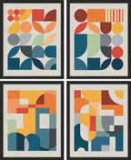 SIGNWIN Framed Mid-Century Modern Colorful Geometric Polygons Wall Art, Set of 4 Abstract Geometric Wall Decor Prints, Nature Wilderness Wall Décor for Living Room, Bedroom - 11"x14" Black