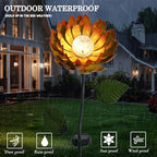 VCUTEKA Solar Garden Lights Metal Flower Decor Colorful Yellow Flowers Solar Pathway Light with LED Cracked Crystal Ball Outdoor Decorative Stake for Patio Yard Lawn