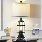 26" Modern Lamp for Living Room, Industrial 3-Way Dimmable Beside Table Lamp with USB A+C Charging Ports & AC Outlet, Touch Control Beside Lamp LED Night Light for Bedroom Single(2 Bulbs Included)