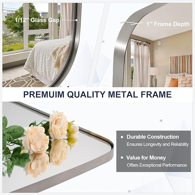 ANDY STAR Brushed Nickel Mirror, 24x32’’ Oval Mirror for Bathroom, Brushed Nickel Oblong Bathroom Mirror for Over Sink, Modern Anti Rust Silver Vanity Mirror