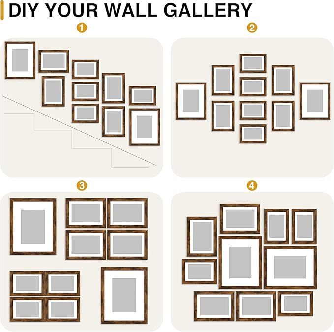 decorUhome Picture Frames Collage Wall Decor for Photo Gallery Display, Assorted Picture Frames set of 10 Including Two 8x10 / Four 5x7 / Four 4x6 for Family Wall Decor, Distressed Brown, 10 Pack