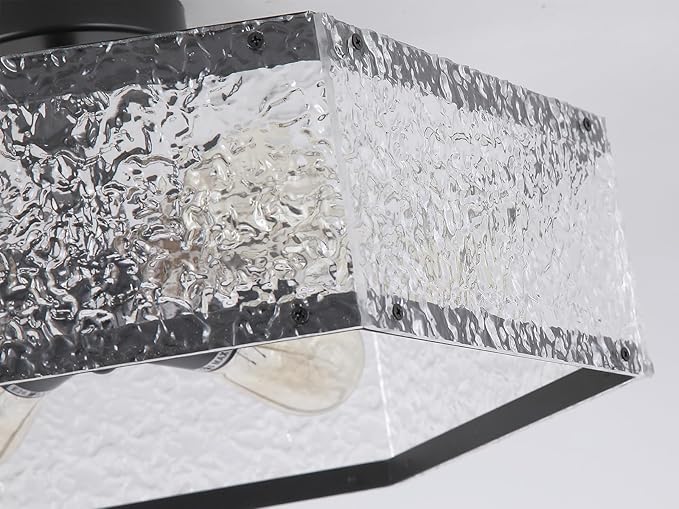 6-Light Large Modern Black Flush Mount Ceiling Light Fixture 20 inch Water Ripple and Metal Hexagon Cage Semi Flush Mount Ceiling Light for Hallway Entry Bedroom Living Room Farmhouse, Black