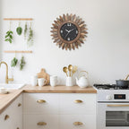 Honiway 14 Inch Wall Clock, Rustic Wood Boho Sunburst Decorative Wall Clocks Battery Operated Silent Non Ticking Farmhouse Small Wall Clocks for Living Room Kitchen Bedroom Home Decor (Tricolor)