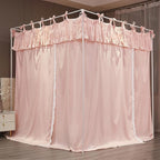 Ruffle Lace up 4 Corners Post Princess Curtain Bed Canopy Cozy Breathable Mosquito Net Cloth for Girls Adults Bedroom Decoration (Pink, 53" W*78" L*82" H/Full)