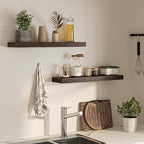Floating Shelves for Wall, 31.5"W x 6.7"D x 1.5"H, Wooden Wall Mounted Display Shelves with Invisible Brackets for Living Room, Bedroom, Bathroom, Kitchen Decor and Storage, Set of 2, Walnut