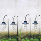 4 Pack Hanging Solar Lantern Lights with Shepherd Hook, Metal Waterproof Warm White Edison Bulb Lights for Garden Outdoor Pathway