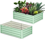 Galvanized Raised Garden Bed Outdoor, 2 Pcs 6x3x1FT Outdoor Large Planter Raised Beds Open Base with Safety Edge and Glove for Vegetables Flowers Ground Planter, Green
