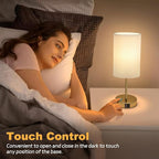 AKASUKI Table Lamp for Bedroom, 3 Way Dimmable Touch Lamp with Dual Charging Station, Small Bedside Lamps for Night Stands, Living Room, Office(LED Bulb Included)