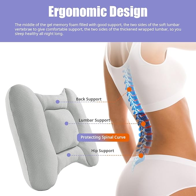 BALAPET Breathable Lumbar Support Pillow for Bed, Adjustable Shredded Memory Foam Lumbar Pillow for Sleeping, Relieve Back & Lumbar Pressure Perfect for Office Chairs Car Seats Beds