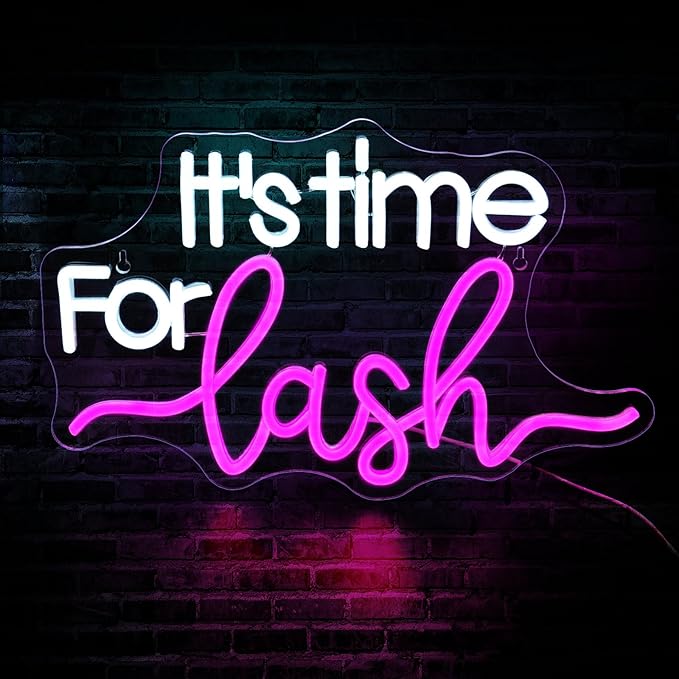 It's Time For Lash Neon Sign, JGHTURIE Led Neon Signs for Wall Decor Pink Light Up Sign for Lash Salon Preppy Girls Beauty Makeup Room Nails Hair Bar Signs Gift USB Powered