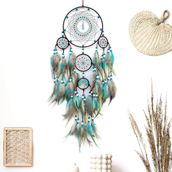 Large Dream Catchers,Boho Handmade Woven Turquoise Dream Catcher Wall Hanging Ornament for Bedroom Living Room Apartment Wedding Party Decor, Festival Blessing Gift (Turquoise)
