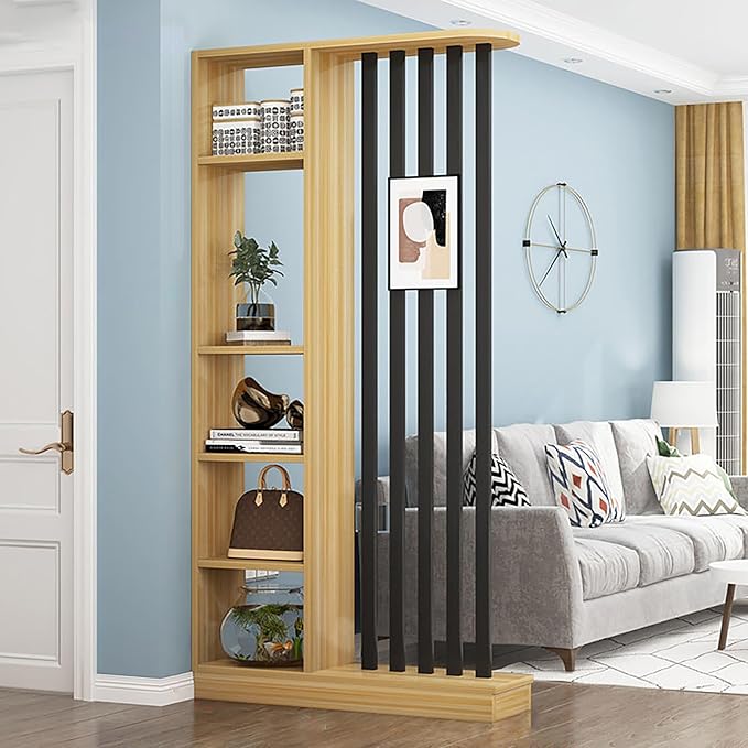 Wall Room Divider,Freestanding Room Divider with Shelves,Wood Room Divider Screen with Storage Cabinet, Wall Divider for Room Separation, for Home Office Decorative D 39.4×9.4×78.7in