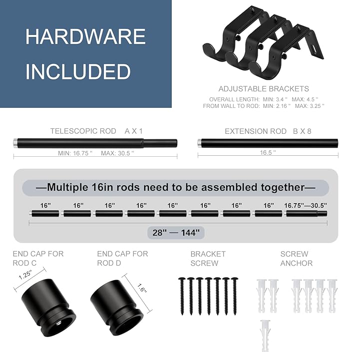 Latest Curtain Rods for Windows 28 to 144 Inches Length Adjustable 1 Inch Diameter Window Heavy Duty Curtain Rod with Aluminium Finials Set for Outdoor, Farmhouse, Bedroom, Living Room, Black