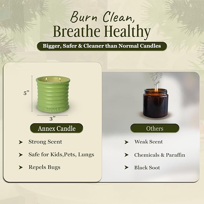 Scented Luxury Candles Outdoor Mosquito Bug Repellent Ceramic Jars, Soy Wax | The Green Life, Large Natural Candle - Green Melon & Peppermint | Non Toxic, 2 Wicks, Reusable Jar