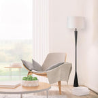 Globe Electric 67224 70" Floor Lamp, Matte Black Finish, White Fabric Shade, Modern Tapered Frame, E26 Base, Contemporary Living Room and Bedroom Lighting