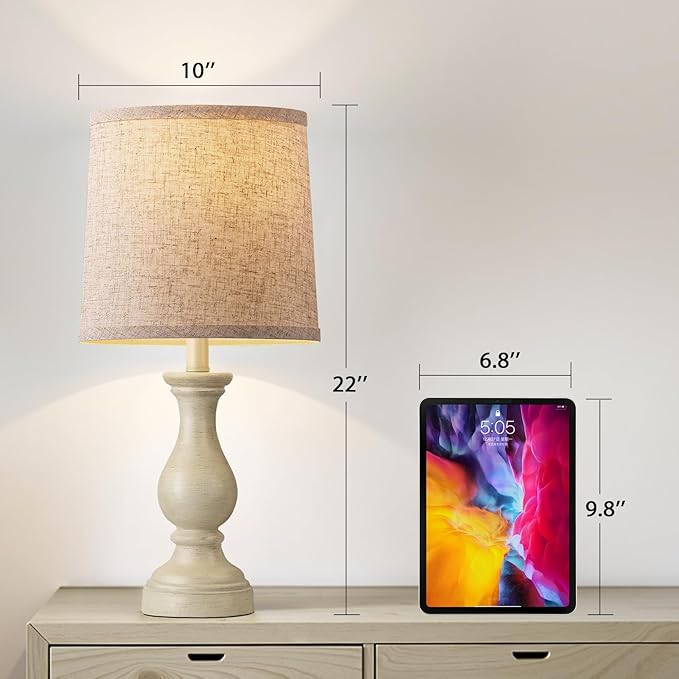 Seealle Farmhouse Table Lamps Set of 2 - Rustic Lamp for Bedroom Living Room, 22" Boho Bedside Lamps for Night Stands End Table Office Desk Lamp Nightstand Clearance with Linen Shades(Antique White)