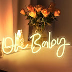 Warm White Oh Baby Letter Neon Sign，USB Powered LED Neon Light with Adjustable Brightness,Light Up Neon Signs for Bedroom Birthday Party Wedding Christmas Halloween Aesthetic