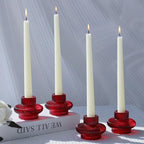 VOHO Vintage Red Candlestick Holders for Christmas Decorations, 6pcs Stackable Candle Stick Candle Holder for Valentines Day Decoration, Ribbed Taper Candle Holders for Candlesticks & Tea Lights