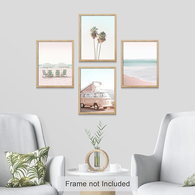 SIGNWIN Adhesive Canvas Poster Collage Print Gallery Set 1980s Retro Miami Beach Landscape Nature Wilderness for Living Room, Bedroom, Office - 11"x14"x4