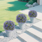 Set of 2 Artificial Boxwood Topiary Ball Trees with Purple Flowers for Outdoor with Ground Spike 29.5", UV Resistant Faux Greenery Shrubs, Fake Plants for Garden, Porch, Patio Valentine's Day Decor