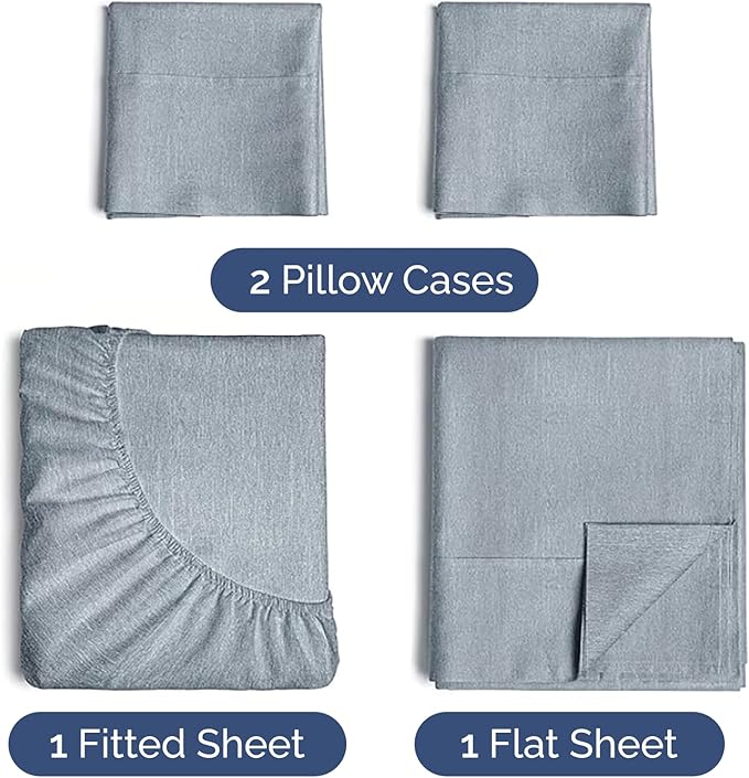Twin XL Sheets Set 4 Piece - Includes 2 Pillowcases - Bed Sheets Twin XL - Soft Hotel Luxury Bedding - Cooling, Comfy & Breathable - 1 Flat & 1 Fitted & 2 Pillowcases w/ Deep Pockets - Heathered Blue